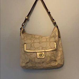 Coach canvas tan and gold shoulder bag